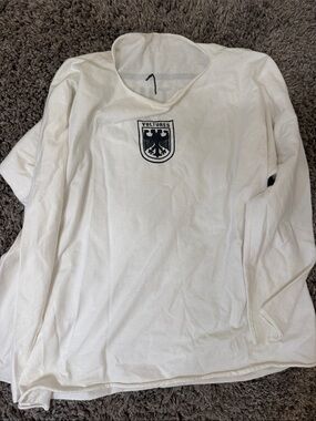 Yeezy White Long-Sleeve Tee with Black Crest Logo